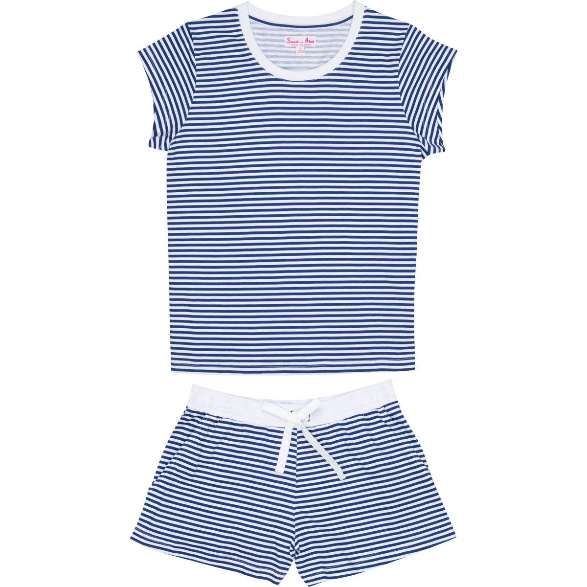 Women's Marina Jersey Short PJ Set - Navy Stripe Organic Stretch Cotton