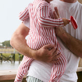 baby ribbon ticking stripe pima footie