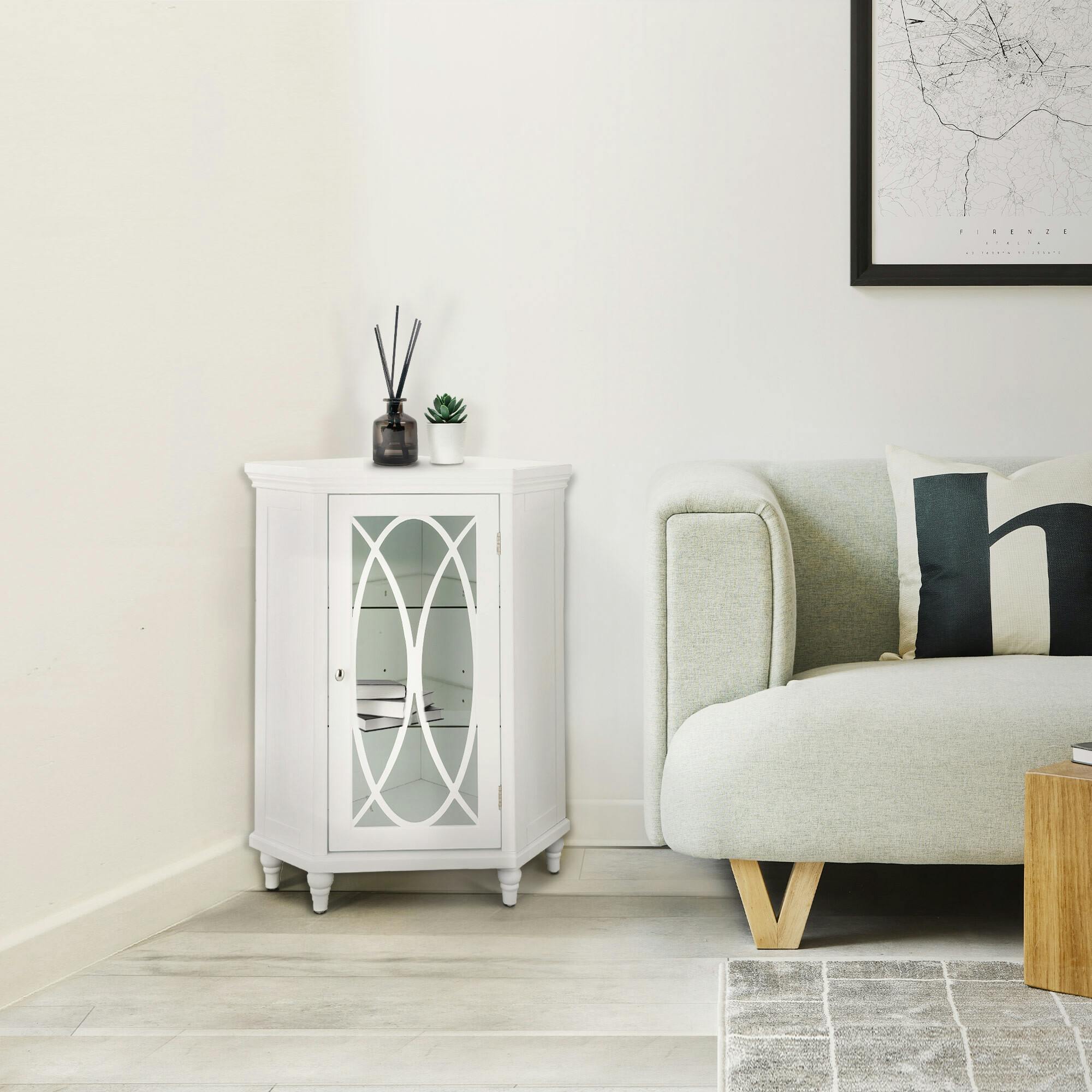 Florence Corner Wooden Floor Cabinet with Adjustable Shelves