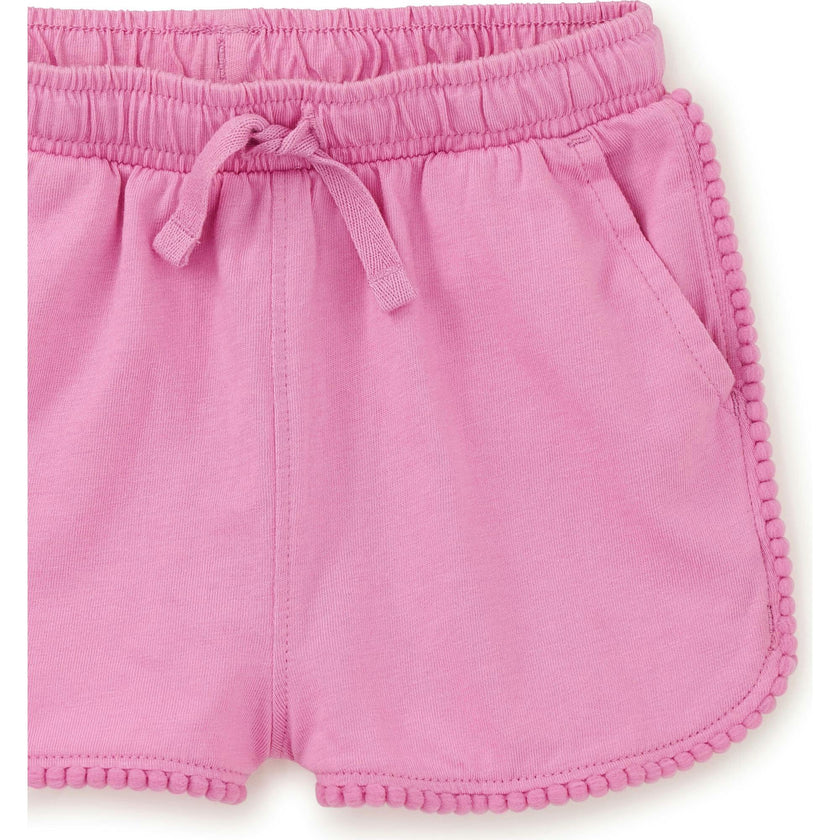 Pom-Pom Rounded Edge Drawstring Gym Shorts, Pink