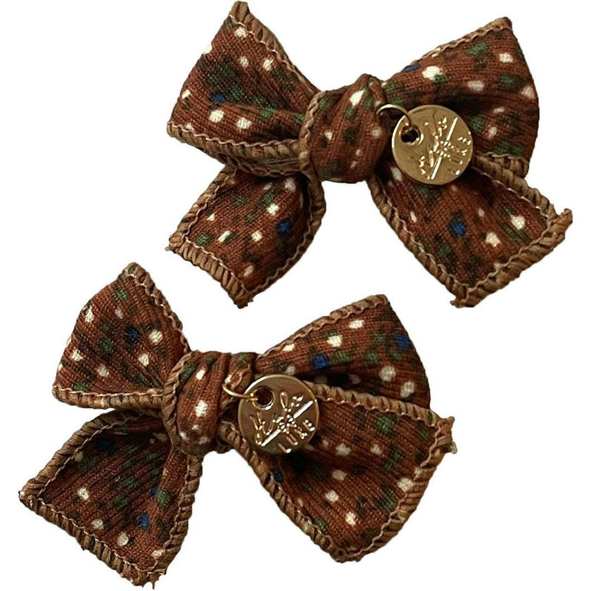 Elsie Printed Corduroy Double Bow Clip