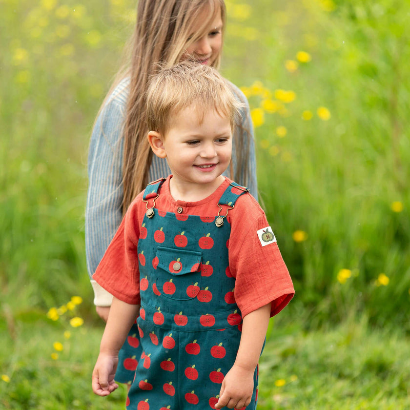 Apple Dungaree Shorts, Blue