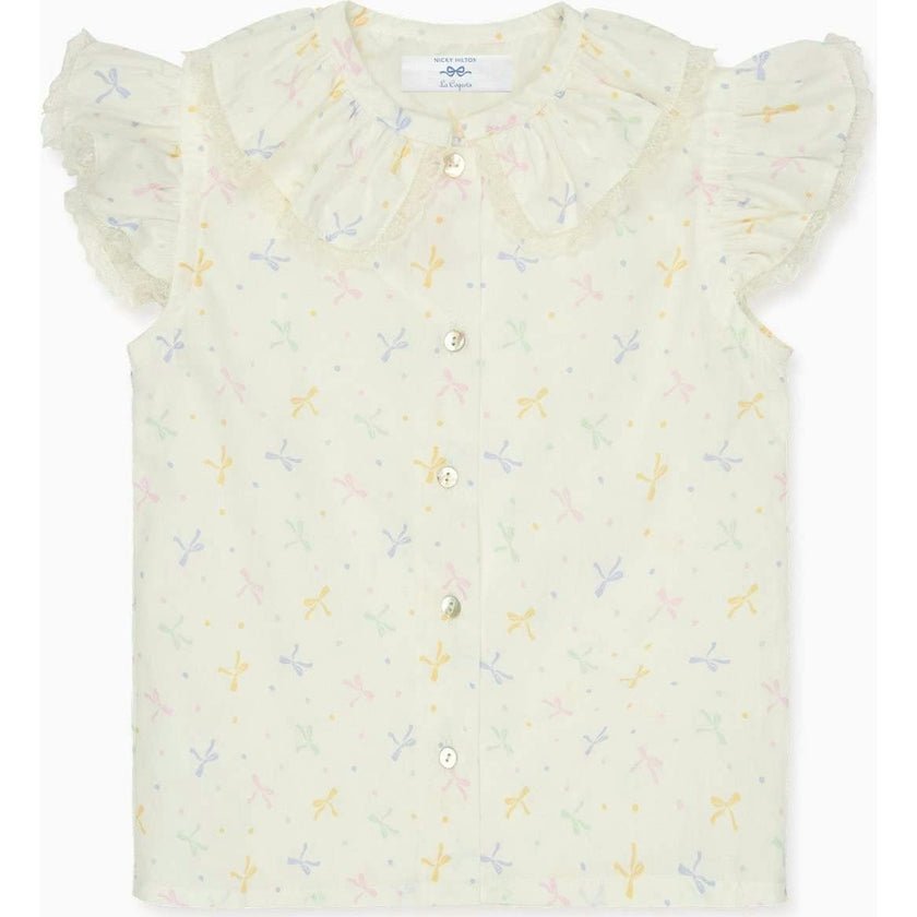 Nicky Hilton x La Coqueta Ivory Bow Olivia Girl Shirt