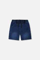 French Terry Navy Blue Denim Shorts