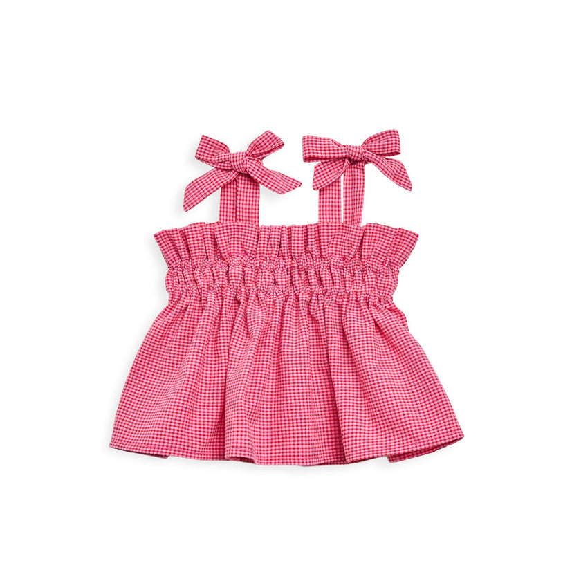 children's vichy frilled top - wild berry