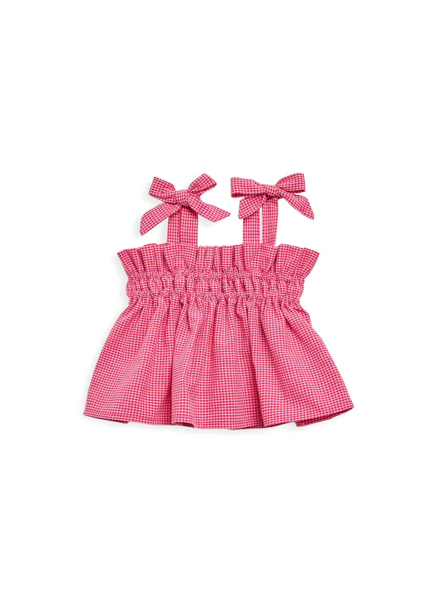 children's vichy frilled top - wild berry