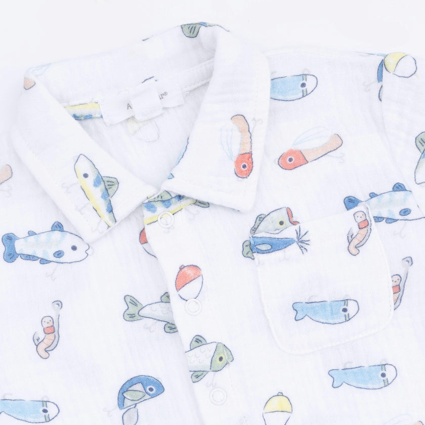 Fishing Lures - Polo Button Up with Casual Short & Bucket Hat