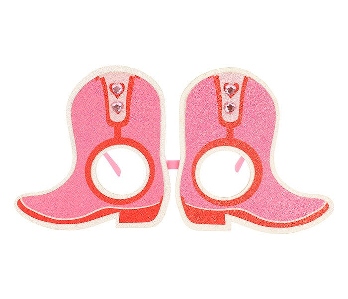 Packed Party Better in Boots Pink Glitter Cowboy Boot Novelty Party Glasses - Glitter Felt Boot Shape with Jewel Heart Details, One Size Fits All