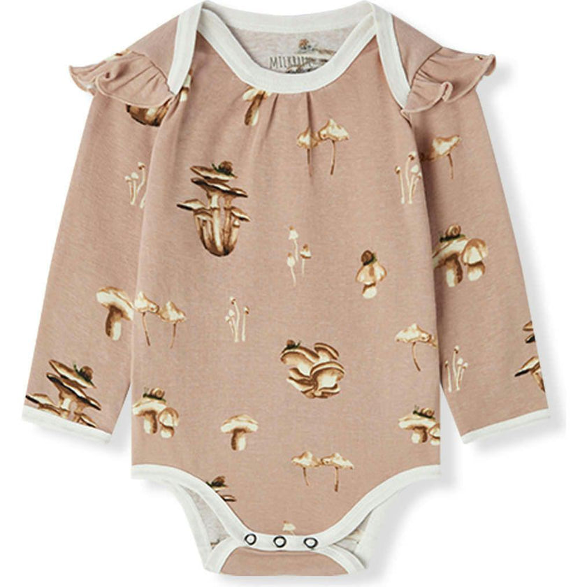 Mushroom Organic Cotton Ruffle Long Sleeve One Piece