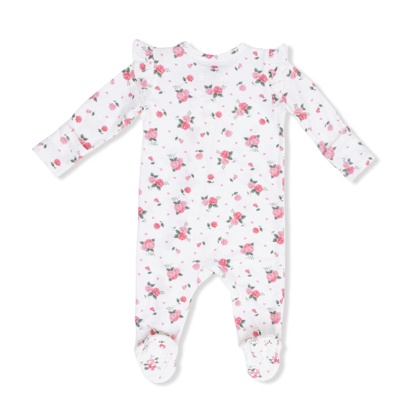 Pink Rosettes - 2 Way Ruffle Sleeve Zipper Footie