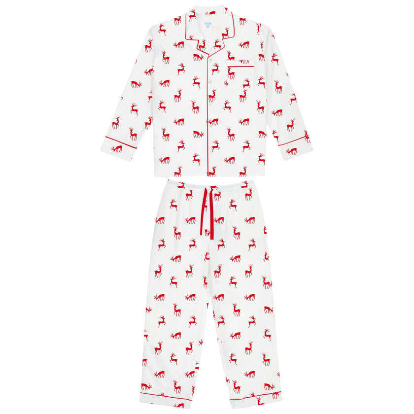 Men's Reindeer Red Long PJ Set - Organic Cotton Poplin