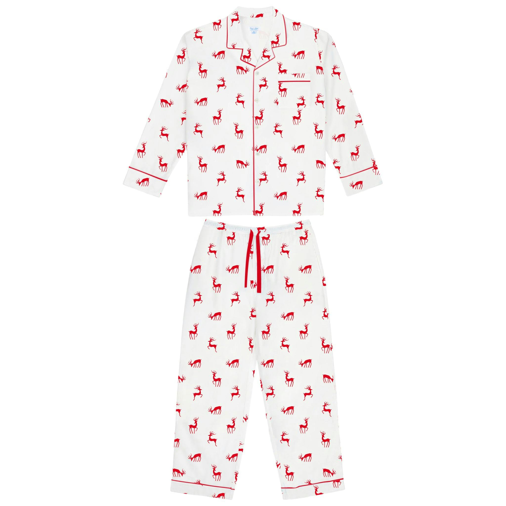 Men's Reindeer Red Long PJ Set - Organic Cotton Poplin