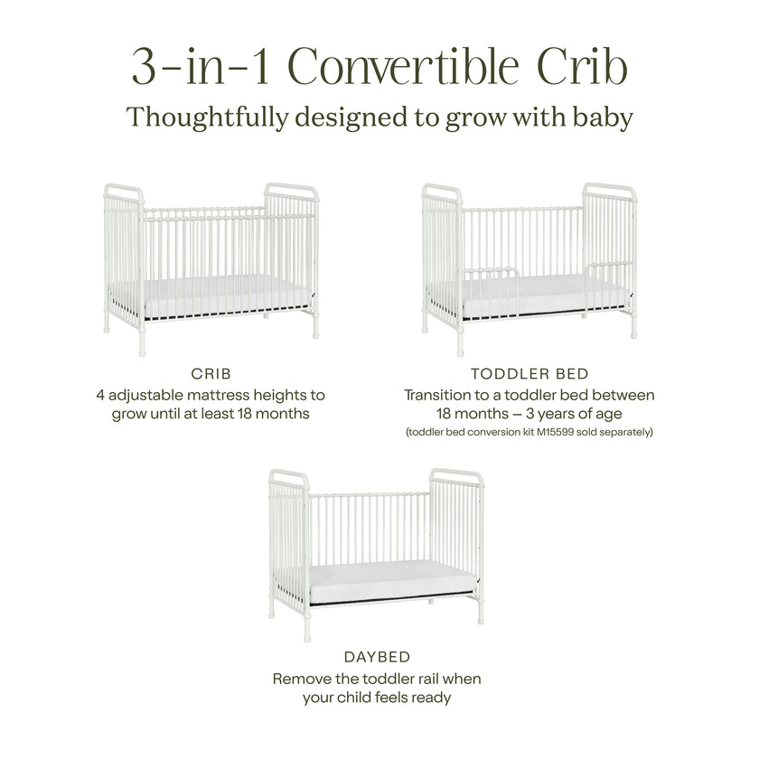 Abigail 3-in-1 Convertible Crib in Washed White