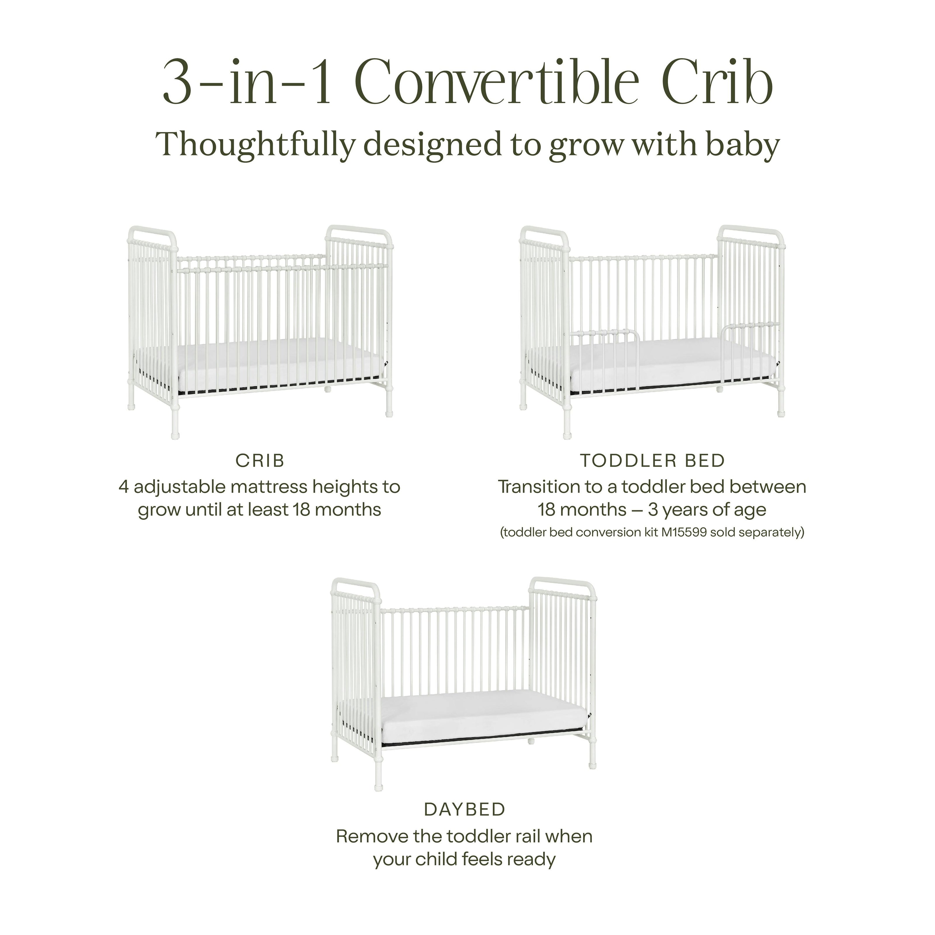 Abigail 3-in-1 Convertible Crib in Washed White