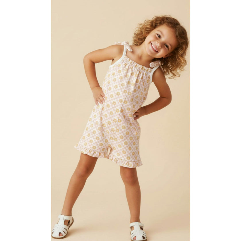 Organic Ruffle Jumpsuit - Pop Floral