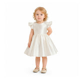 White Maravelle Satin Flutter-Sleeve Dress