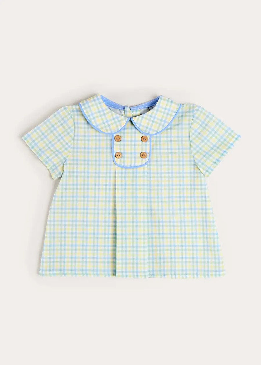 Pip Check Button Detail Short Sleeve Shirt in Green (12mths-5yrs)