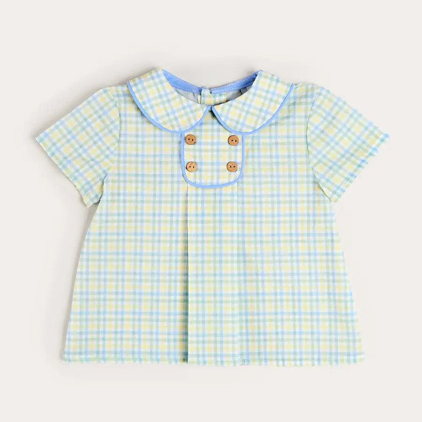 Pip Check Button Detail Short Sleeve Shirt in Green (12mths-5yrs)