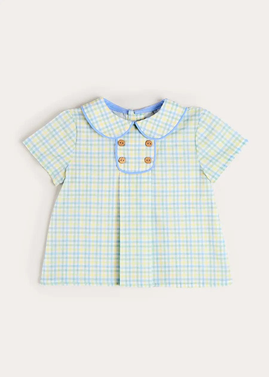 Pip Check Button Detail Short Sleeve Shirt in Green (12mths-5yrs)