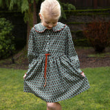 Girls Adelaide Velvet Tie Dress | Green Motif