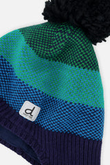 Winter Peruvian Knit Hat with Pompom Blue and Green Knit