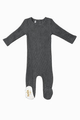 Ribbed Fine Cotton Footie Charcoal