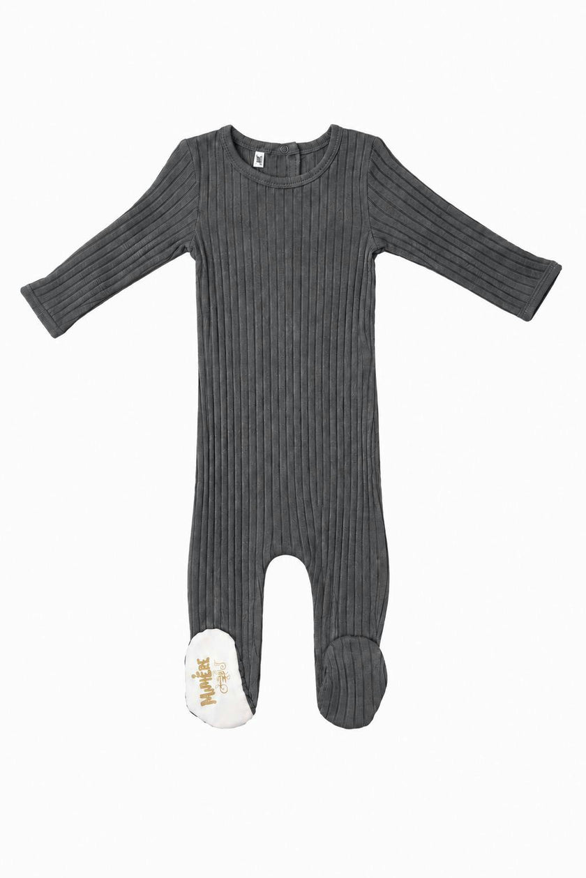 Ribbed Fine Cotton Footie Charcoal