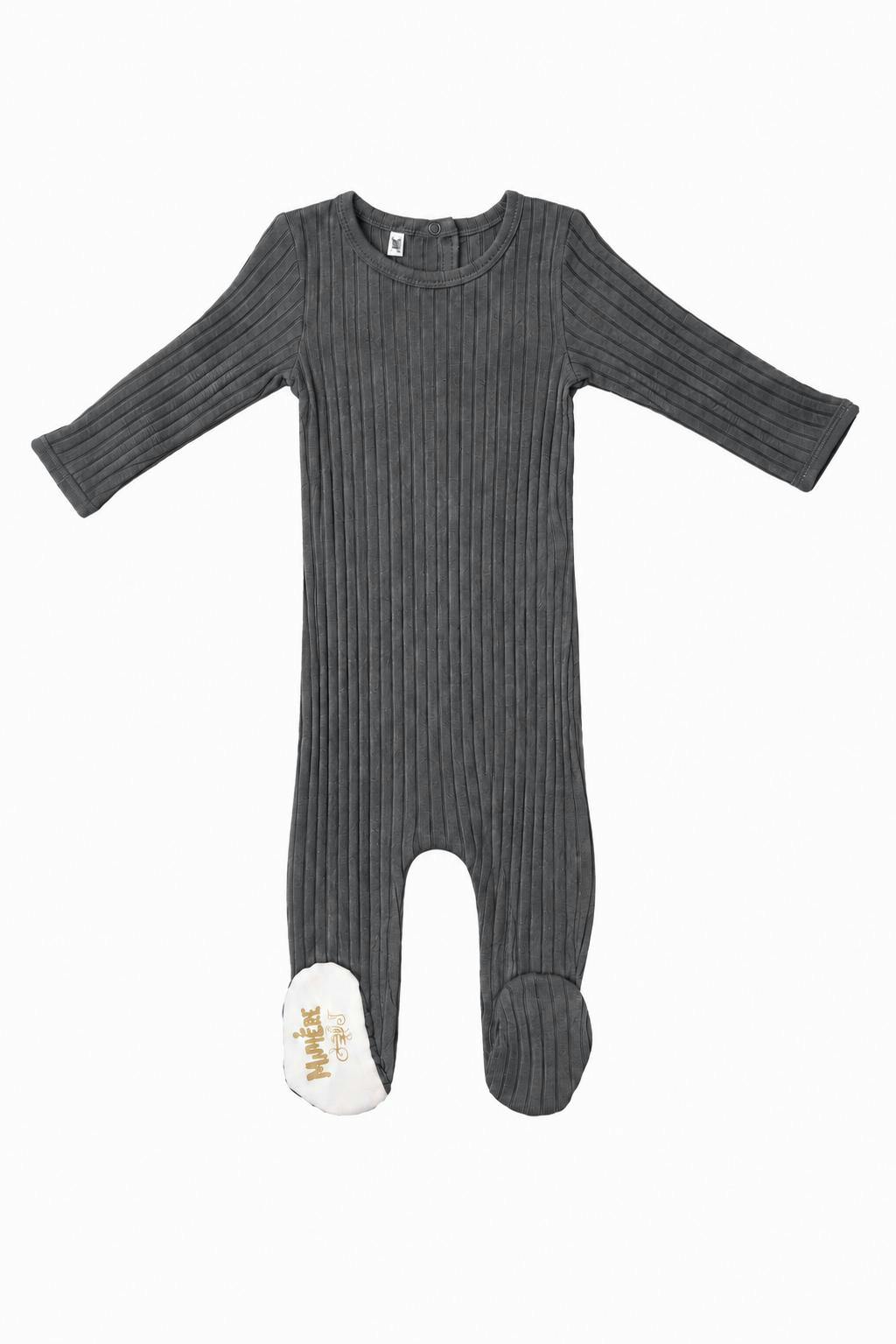 Ribbed Fine Cotton Footie Charcoal
