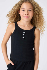Girls Pointelle Tank in Black