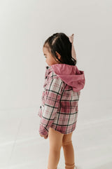 Kids Hooded Shacket in Magenta Plaid