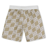 Beige Swim Shorts with All-Over Logo Print