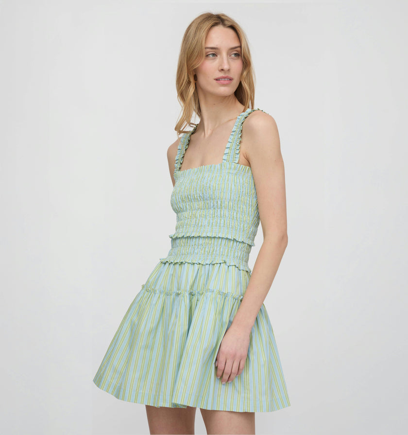 The Azalea Mini Nap Dress - Blue/Green Stripe