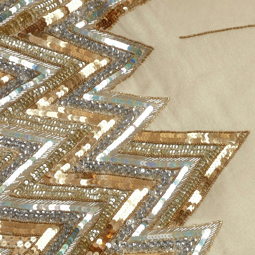 Hand Beaded Metallic Starburst French Vanilla Silk Christmas Tree Skirt 60"/72" Arcadia Home
