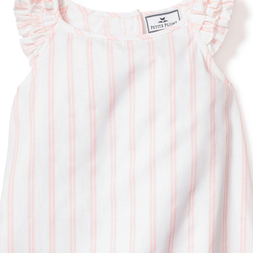 Girl's Twill Amelie Nightgown in Pink and White Stripe