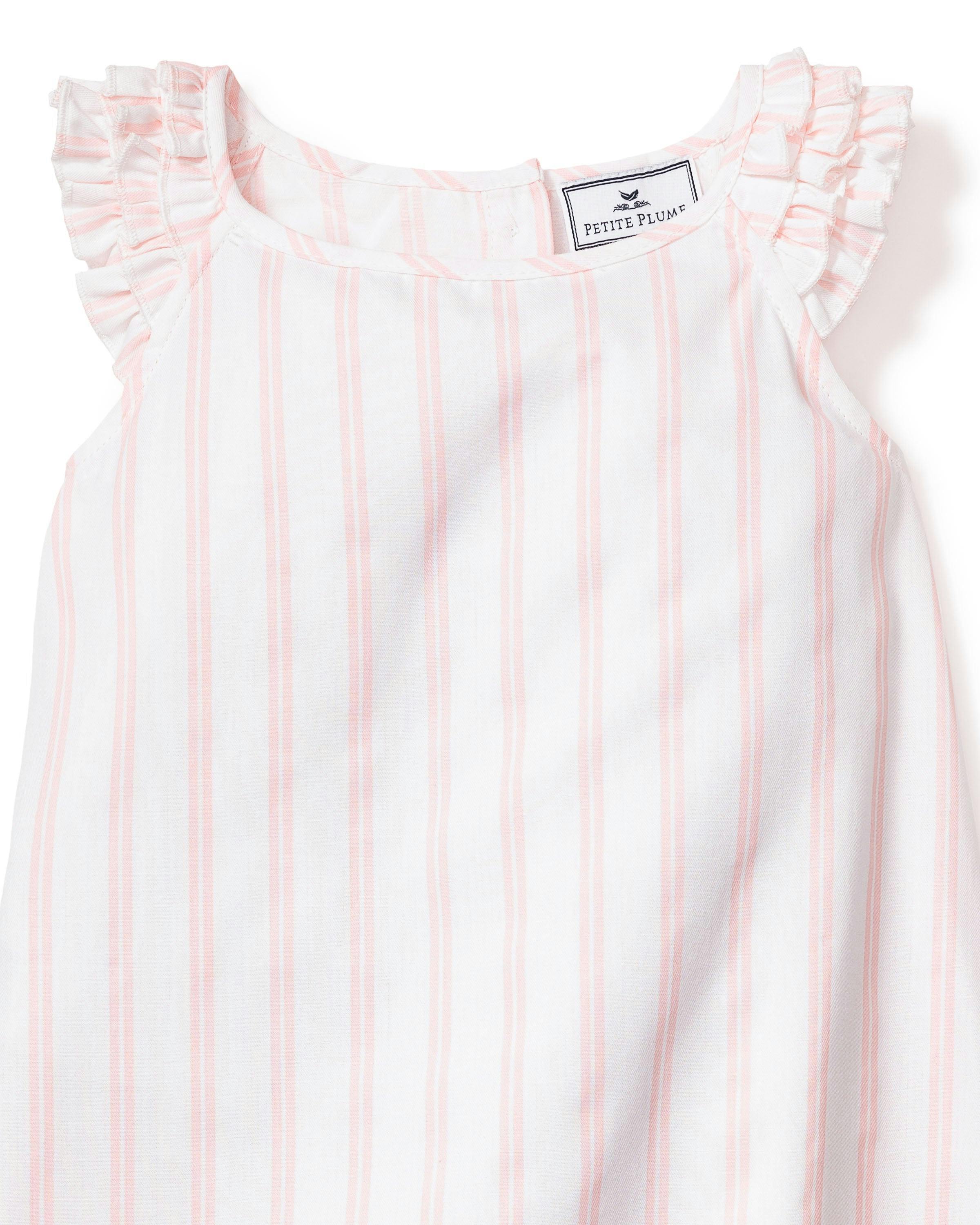 Girl's Twill Amelie Nightgown in Pink and White Stripe