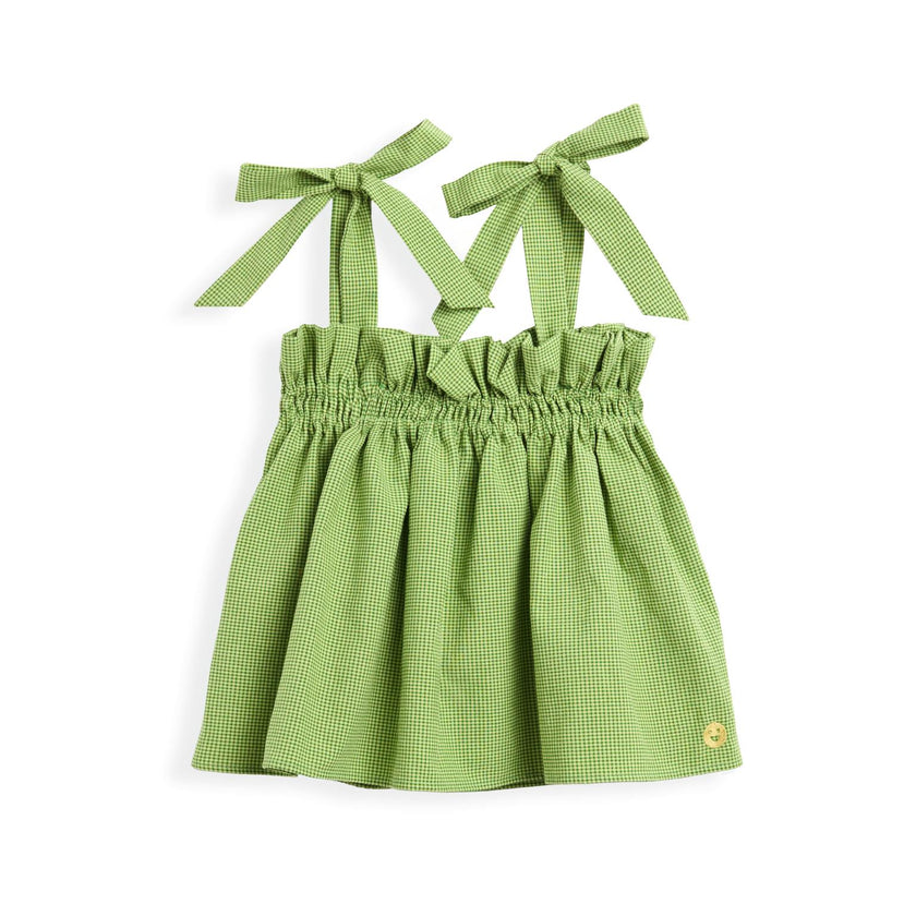women's vichy frilled top - matcha green