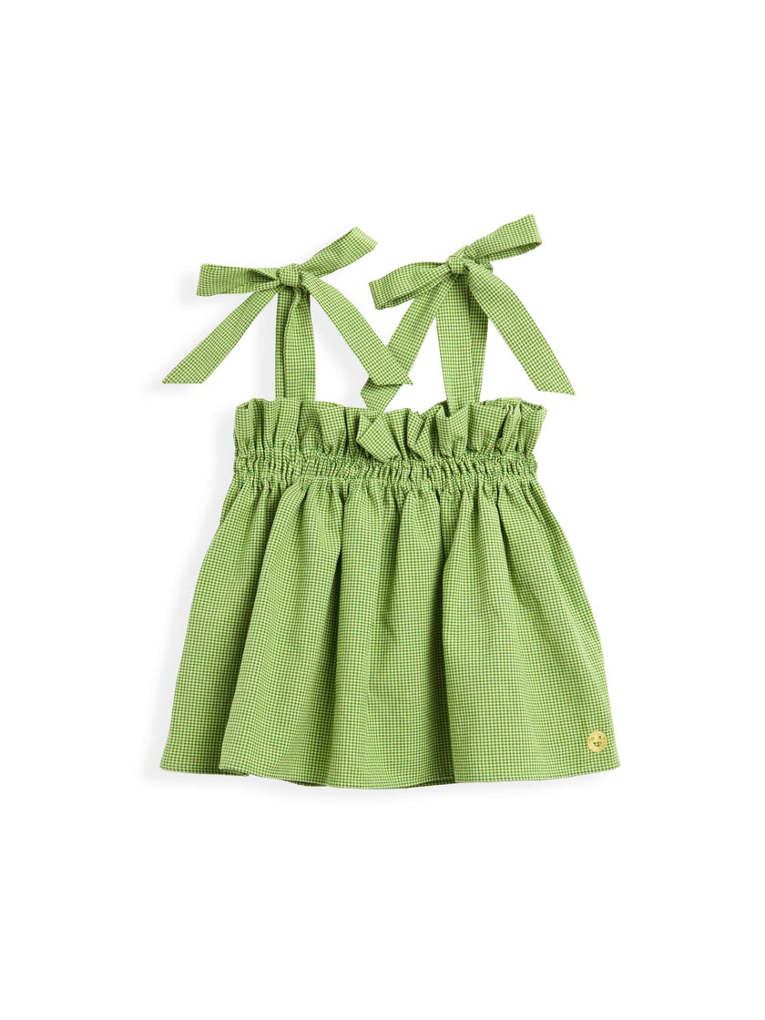 women's vichy frilled top - matcha green
