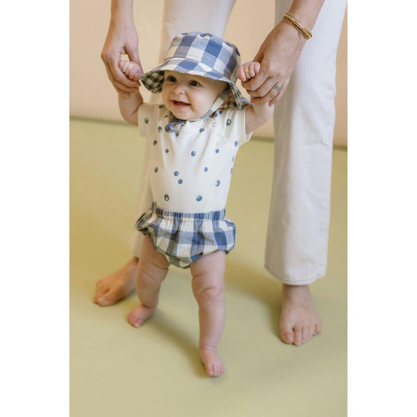 Print Short Raglan Sleeve Snap One-Piece, Blue