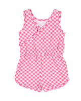 Gingham Print Knit Romper With Strawberries