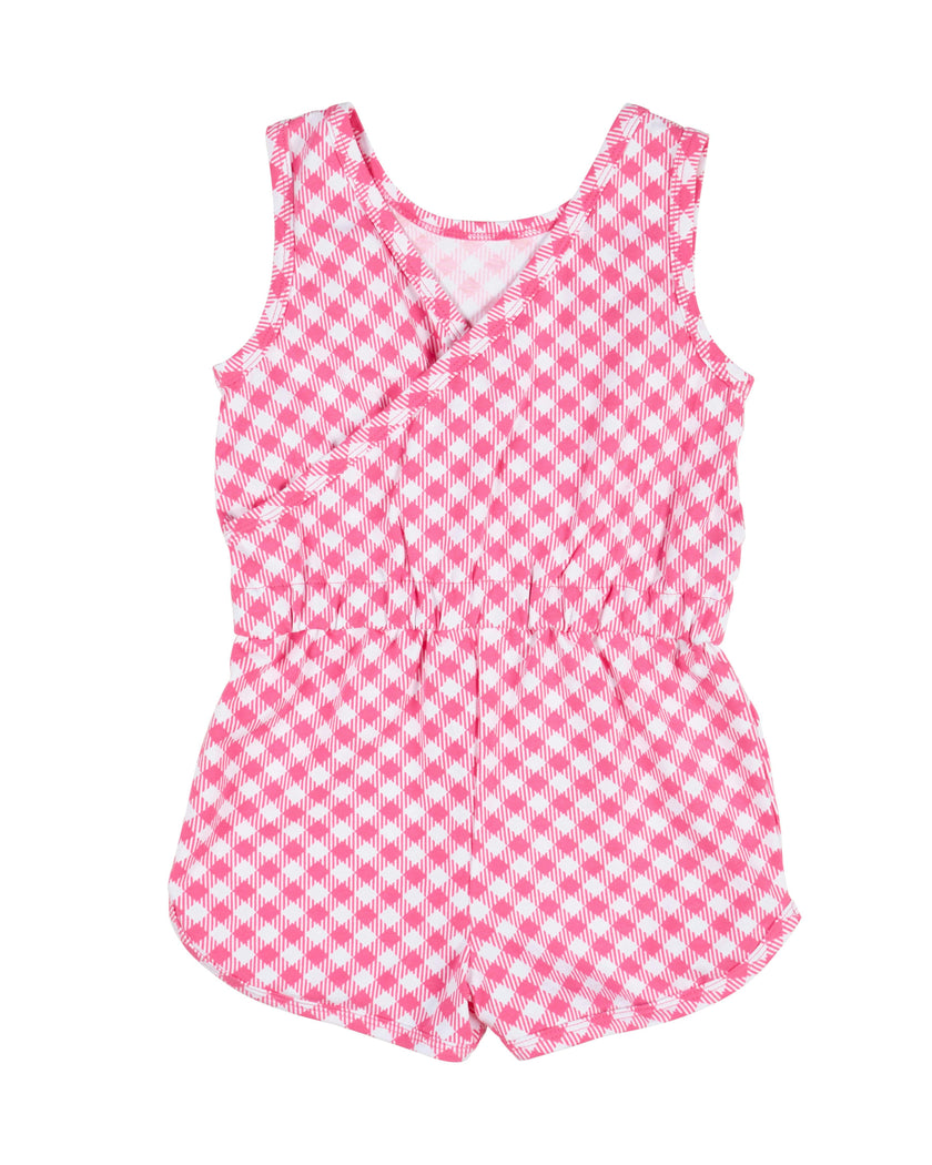Gingham Print Knit Romper With Strawberries