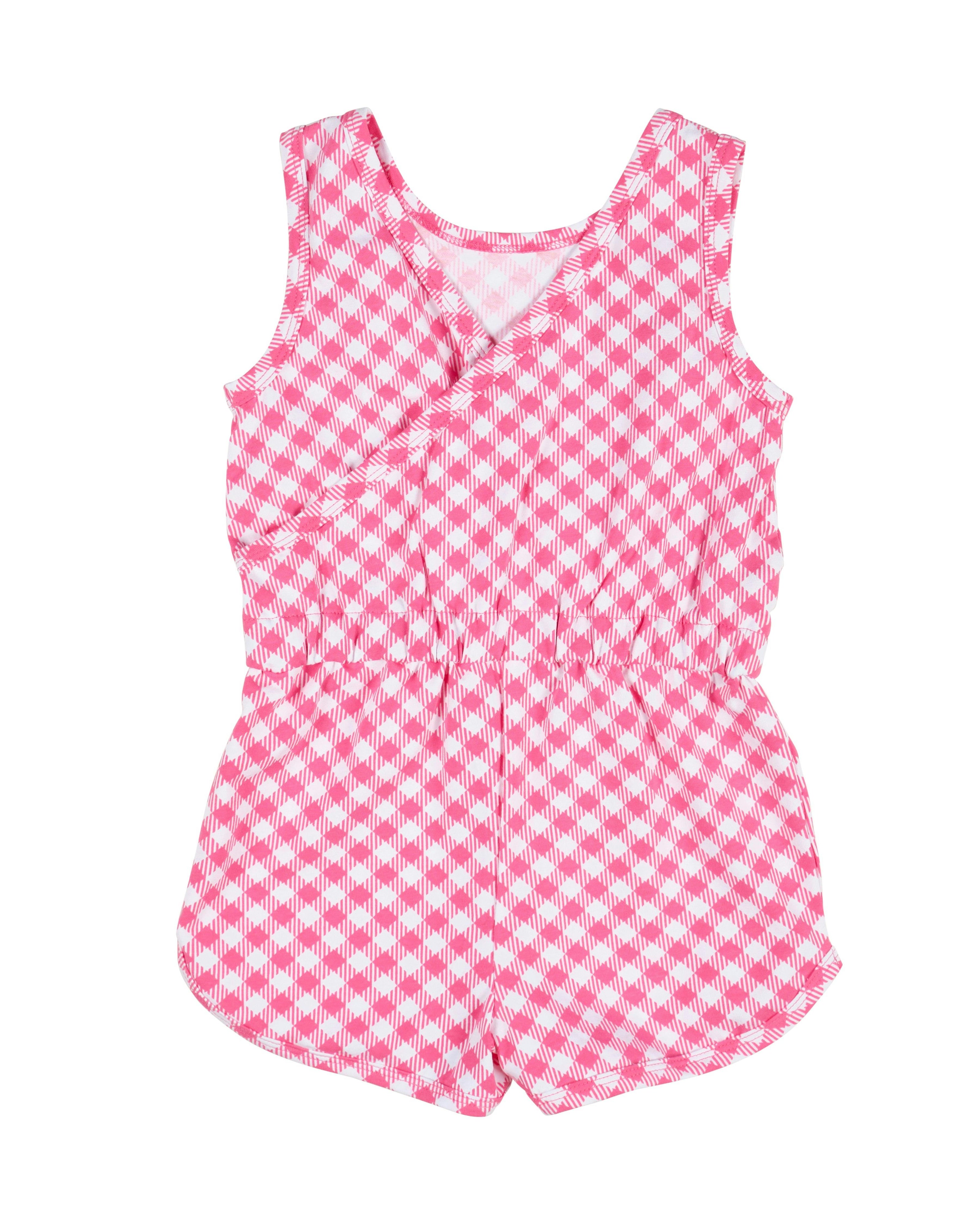 Gingham Print Knit Romper With Strawberries