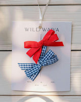 Bow Clip Set in Red/Blue
