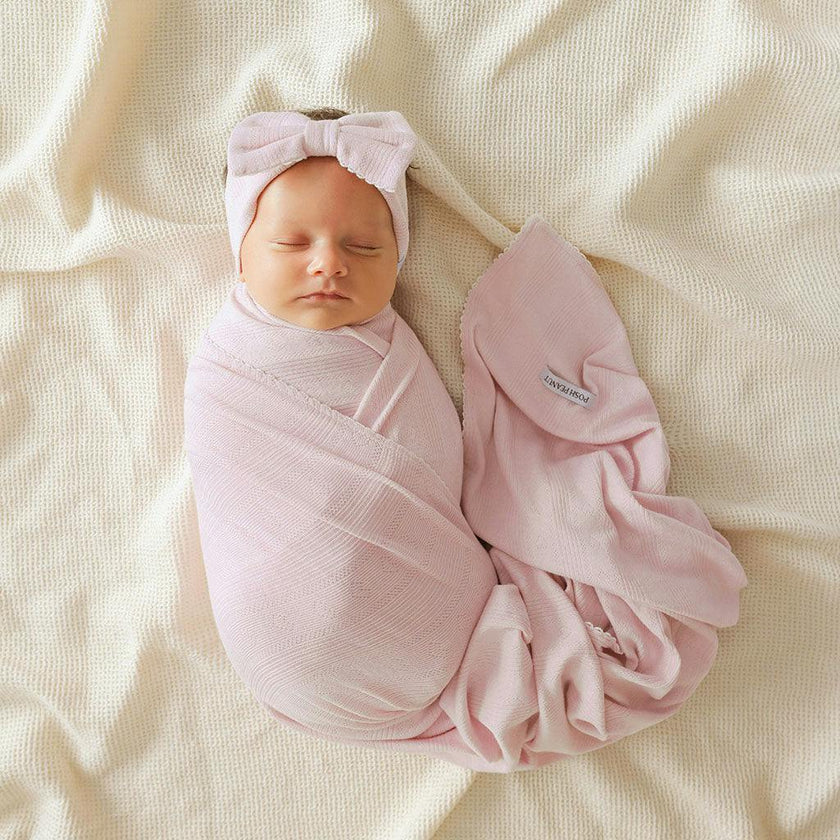 Icing Pink Pointelle Picot Swaddle Headband Set