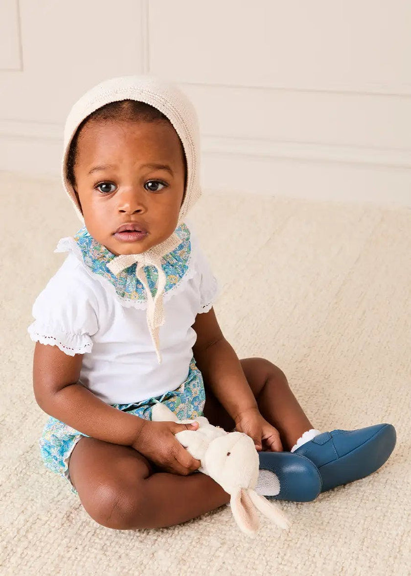 Leontyne Floral Ruffle Collar Lace Detail Bodysuit in Blue Made with Liberty Fabric (1mth-3yrs)