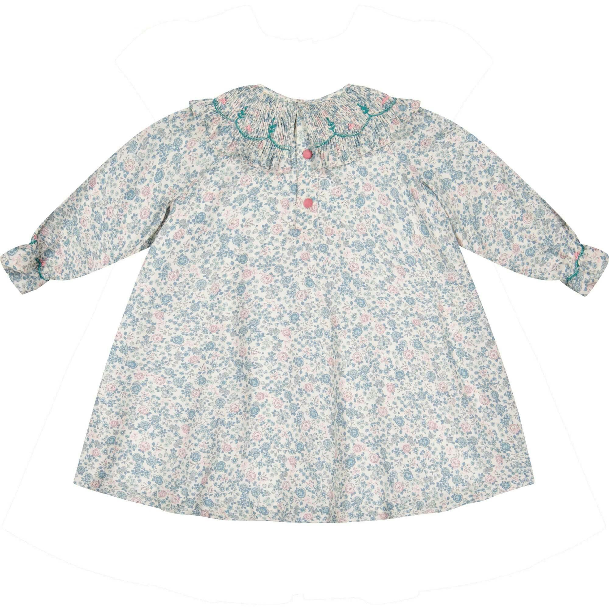Yse Blue Floral Long Sleeve Bishop Dress