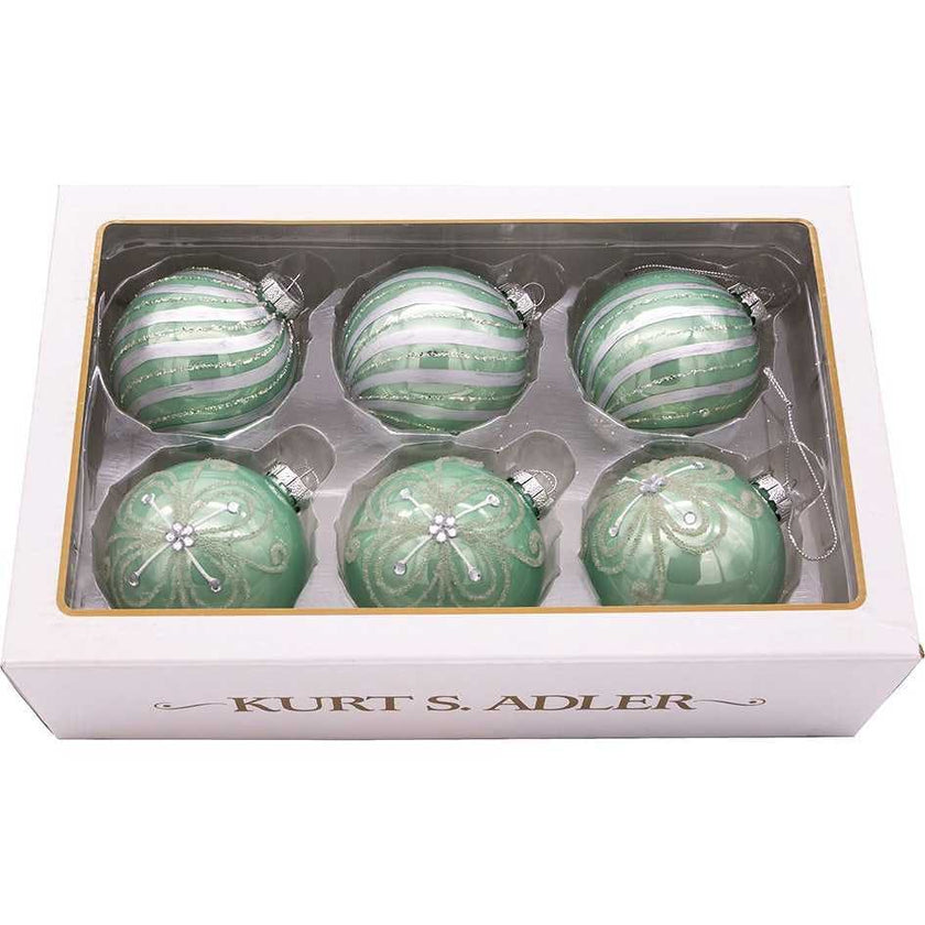 80MM Silver and Pale Aqua Embellished Ball Ornaments