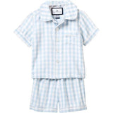 Kid's Twill Pajama Short Set in Light Blue Gingham