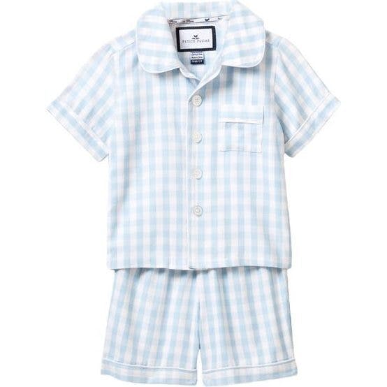 Kid's Twill Pajama Short Set in Light Blue Gingham