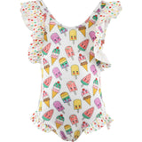 Rainbow Ice Cream Ruffle Sleeve One-Piece Swimsuit