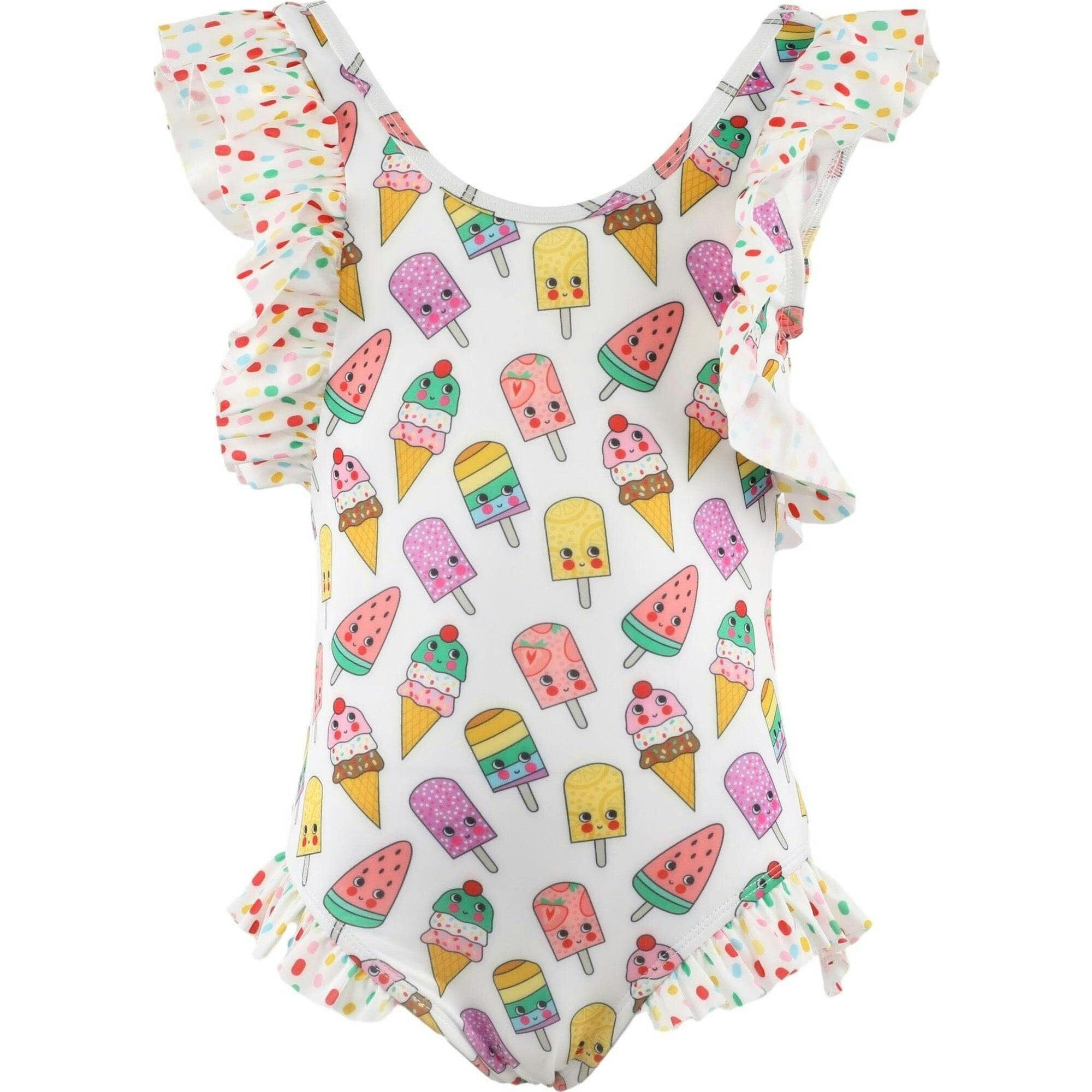 Rainbow Ice Cream Ruffle Sleeve One-Piece Swimsuit